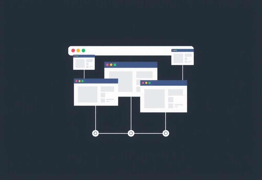 Ilustración de un navegador web con múltiples pestañas o ventanas, simbolizando enlaces externos